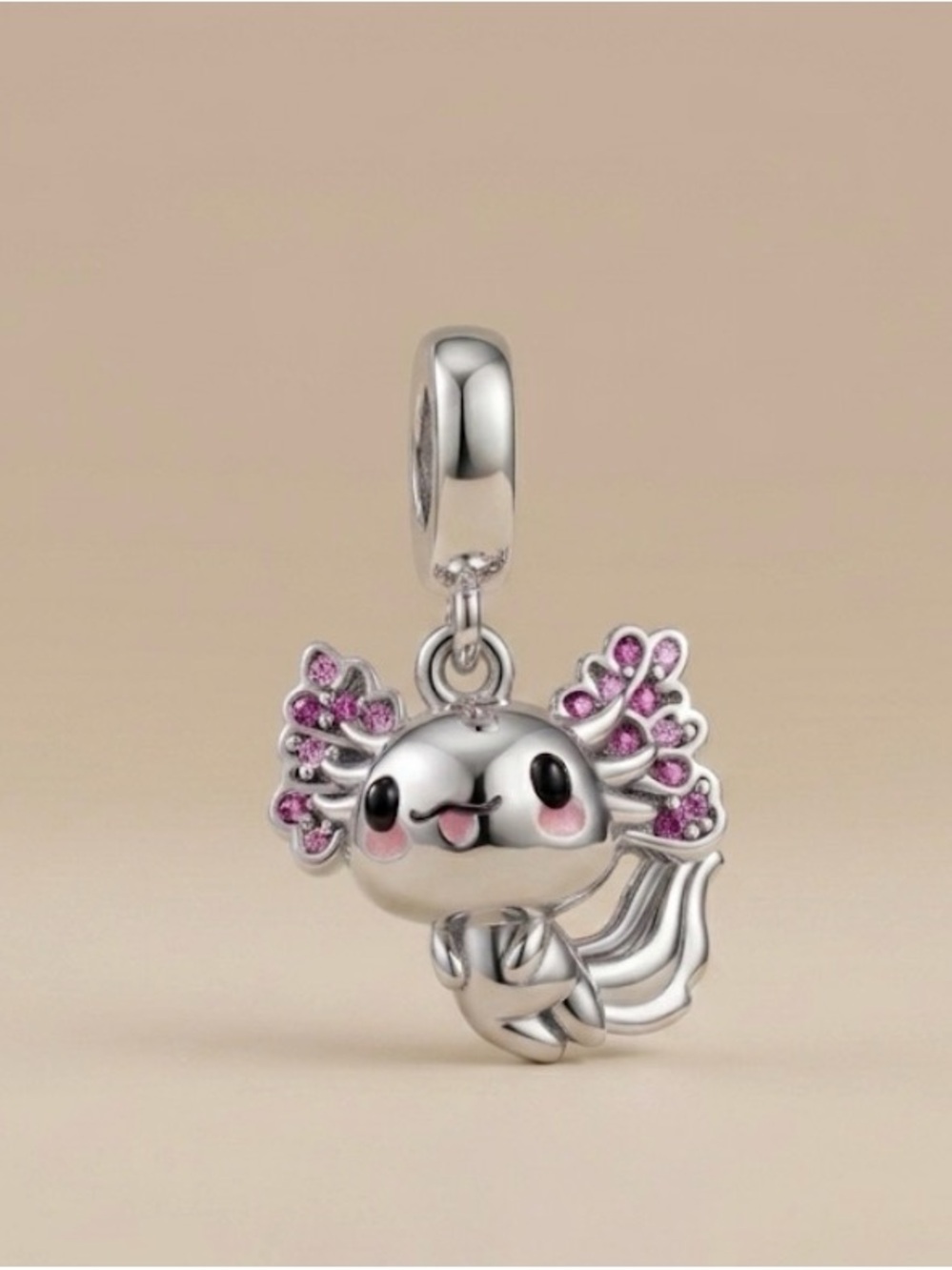 Sterling Silver Pink Axolotl Charm Pendant